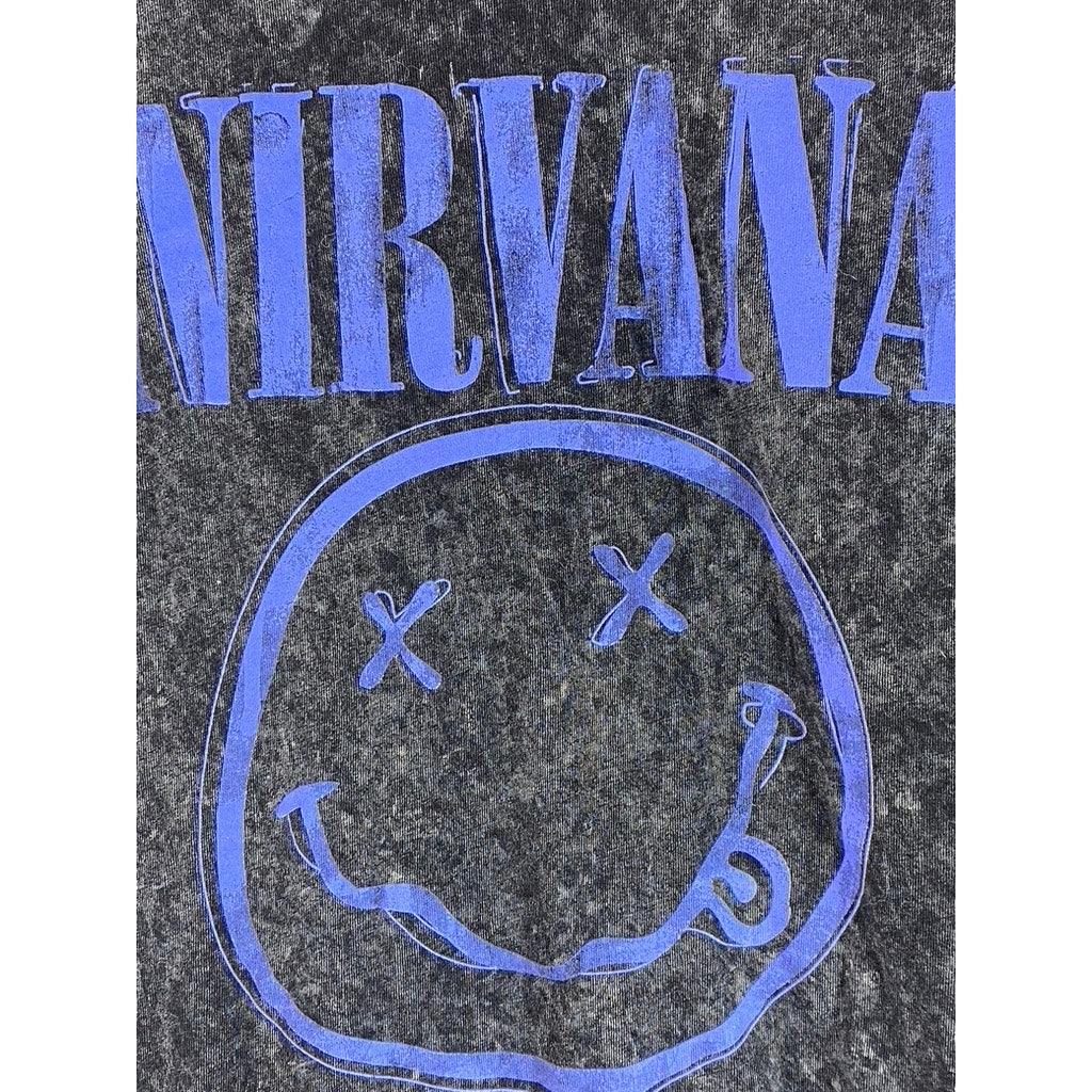 NIRVANA Men's Charcoal Gray Burnout Acid Wash Short Sleeve Band Logo Shirt SZ M