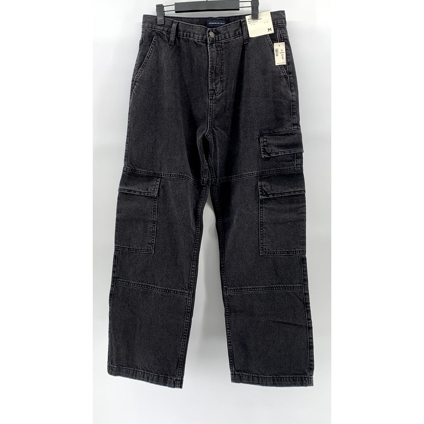 AEROPOSTALE Men's Black Straight-Leg Relaxed Denim Cargo Jean SZ M