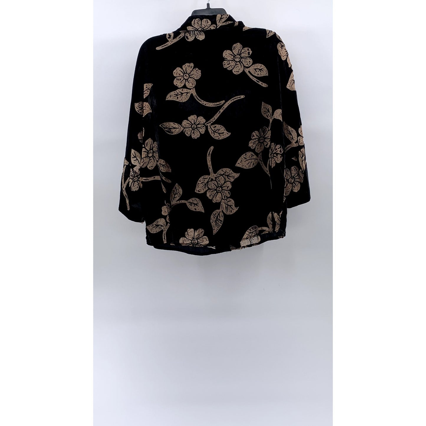 ZARA Women's Black-Beige Floral Burnout Button-Up Long Sleeve Top SZ S