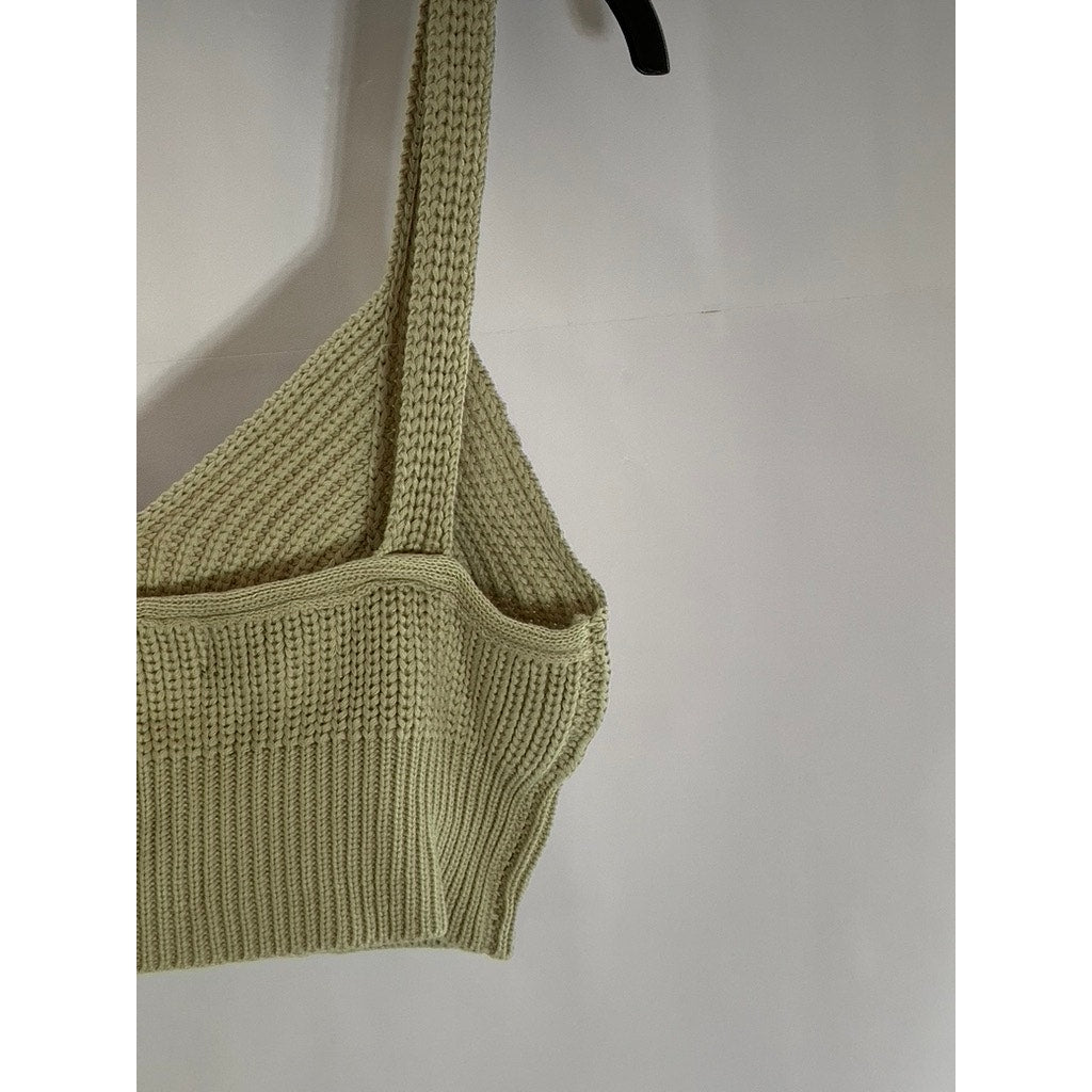 EN SAISON Women's Light Green Sweetheart Neck Knit Crop Tank Top SZ M