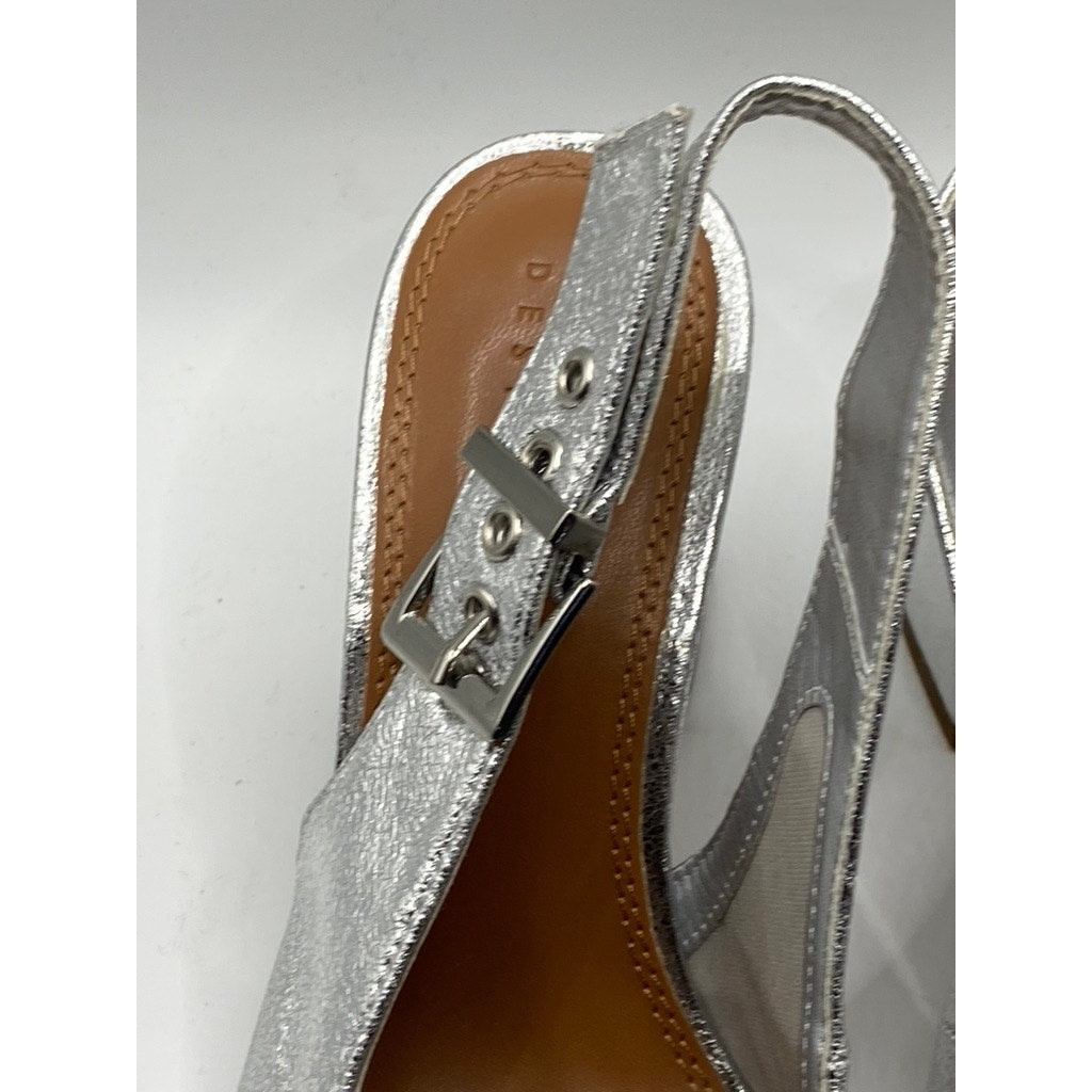 ASOS DESIGN Women's Silver Metallic Pointed-Toe Slingback Block Heel Pumps SZ 7