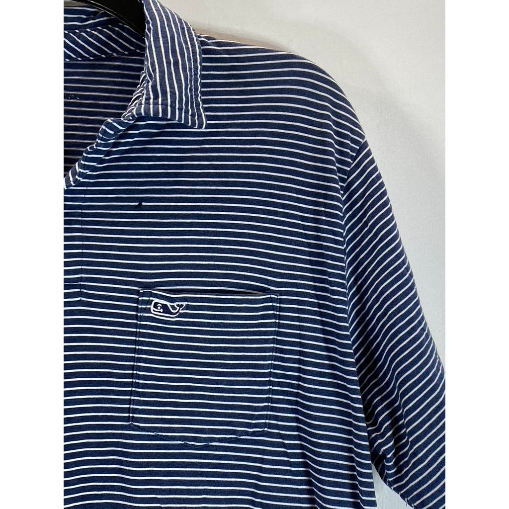 VINEYARD VINES Men's Navy Feeder Striped Pima Short Sleeve Polo SZ XL