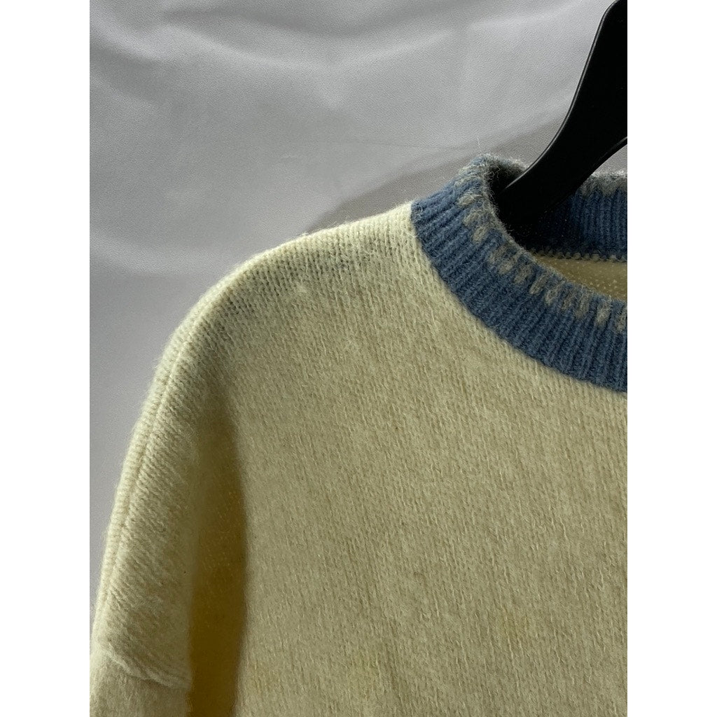 ALPS Women’s Beige-Blue Crewneck Wool-Blend Pullover Sweater SZ L