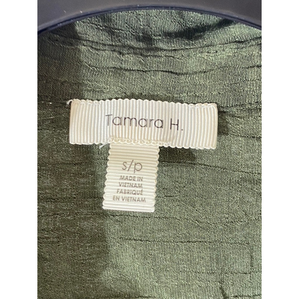 TAMARA H. Women's Olive Green Button-Up Sleeveless Sheer Top SZ S