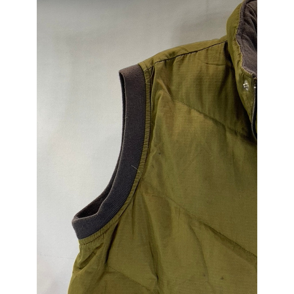 ADIDAS Men’s Army Green Snap-Button Stand Collar Puffer Vest SZ M