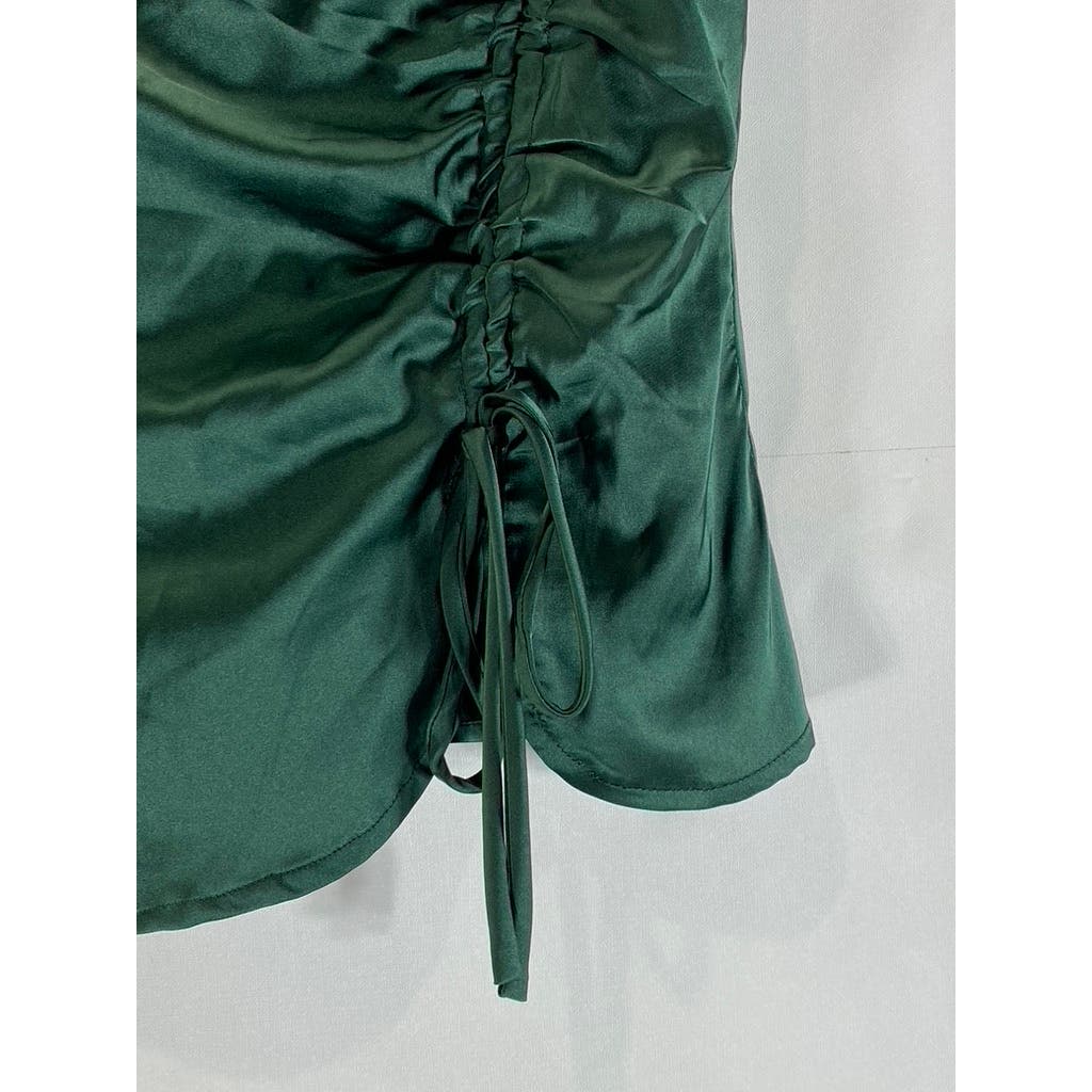 KENDALL & KYLIE Women's Green Satin Drawstring Slit-Hem Mini Skirt SZ S