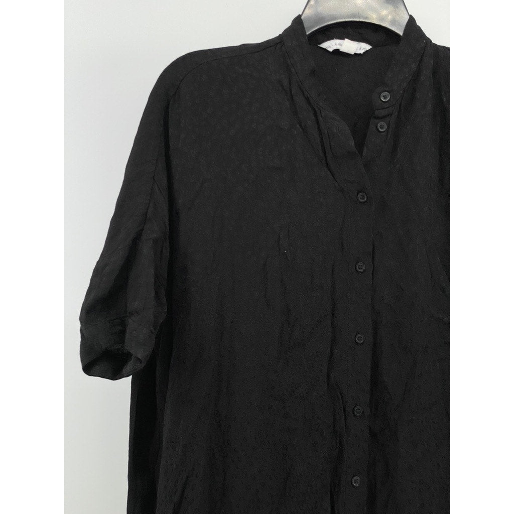 & OTHER STORIES Women's Black Animal Print Button-Up Mini Shirt Dress SZ 4