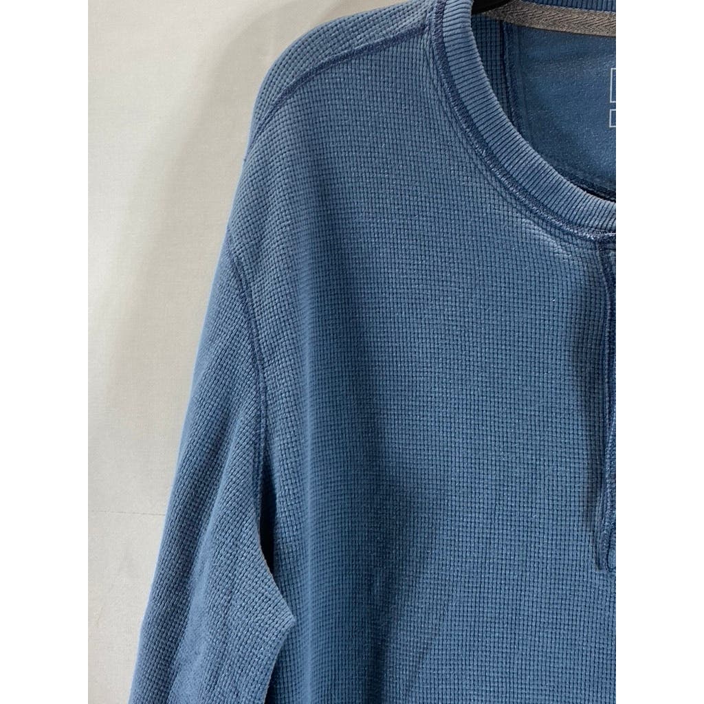 EDDIE BAUER Men's Blue Outdoor Waffle-Knit Thermal Pullover Henley Shirt SZ 2XL