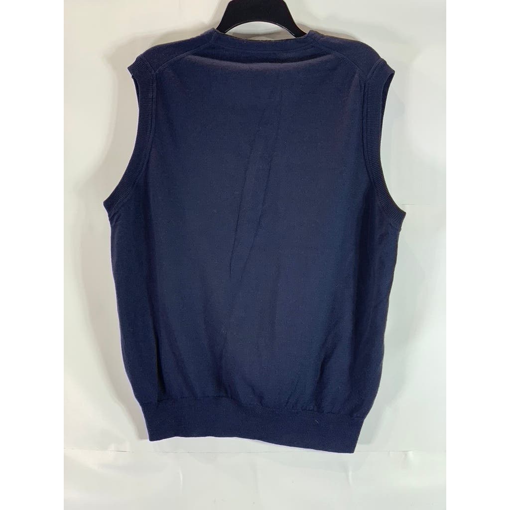 NORDSTROM Men's Navy V-Neck Extra Fine Merino Wool Button-Down Sweater Vest SZ L