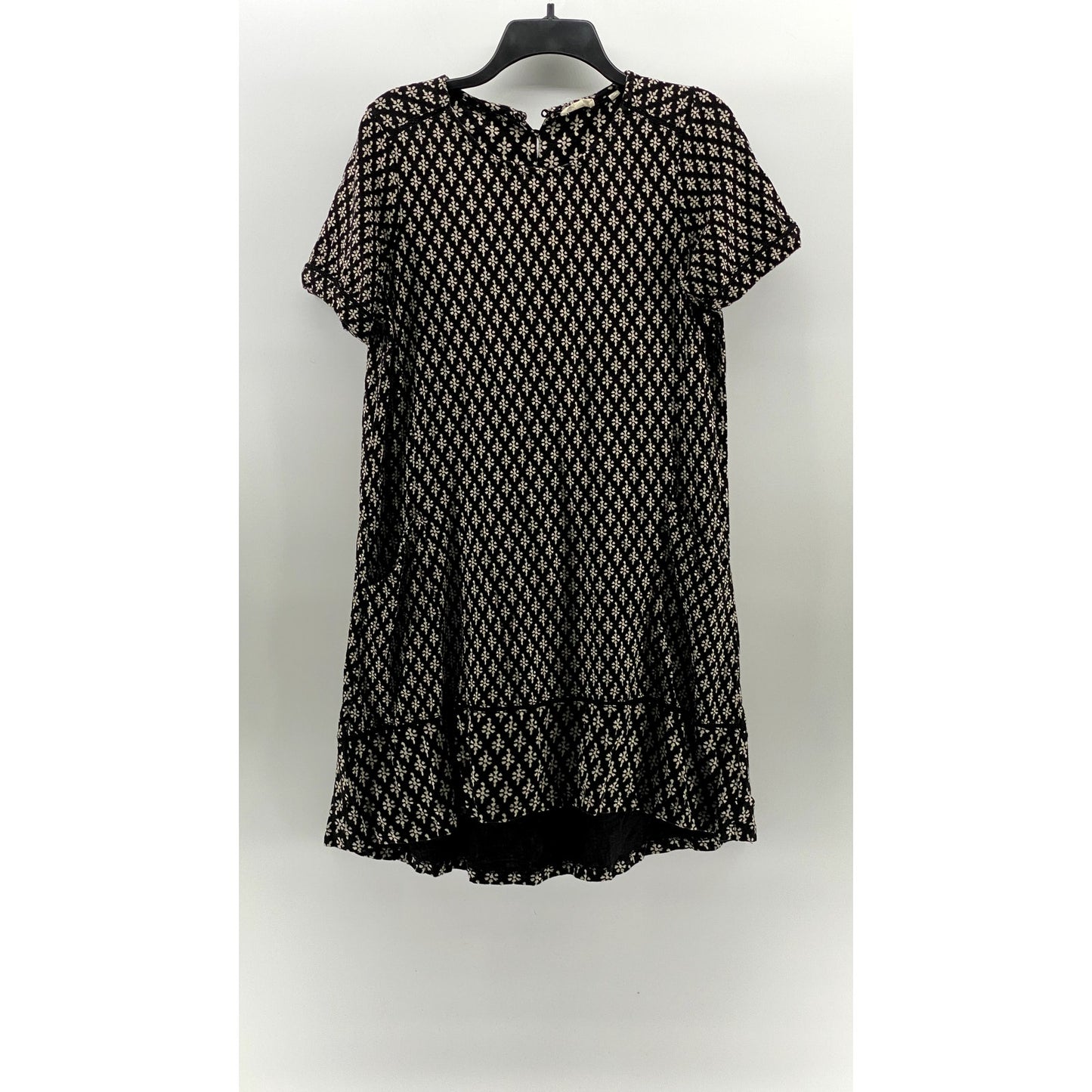 FATFACE Women's Black Printed Crewneck Short Sleeve Simone Knee Length Dress SZ8