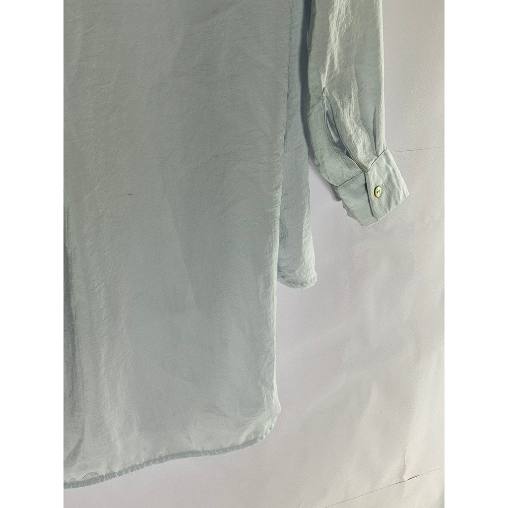 H&M Women's Light Blue Hi-Low Button-Up Long Sleeve Tunic Top SZ 2