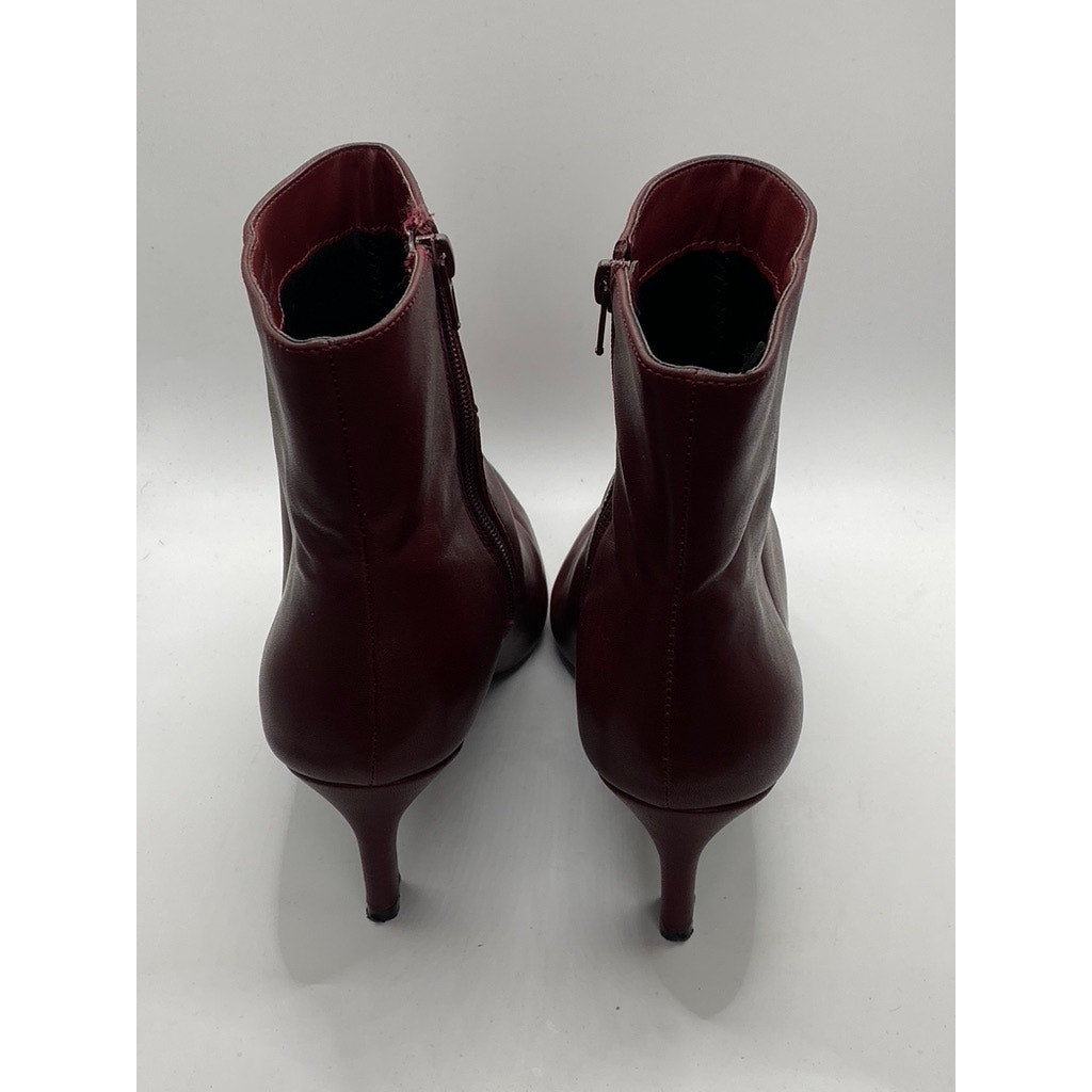 MADDEN GIRL Women's Burgundy Faux-Leather Stormyy Pointed-Toe Ankle Boots SZ 9.5