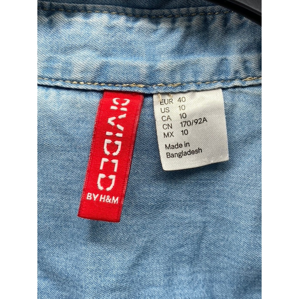 DIVIDED BY H&M Women's Blue Denim Button-Up Long Sleeve Casual Top SZ 10