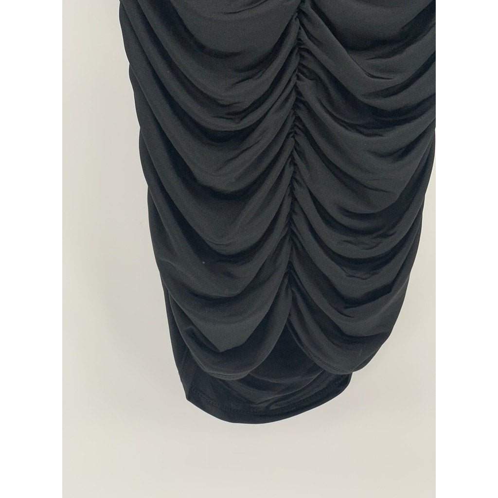 RIVER ISLAND Women's Black Strapless Ruched Bodycon Midi Dress SZ 10