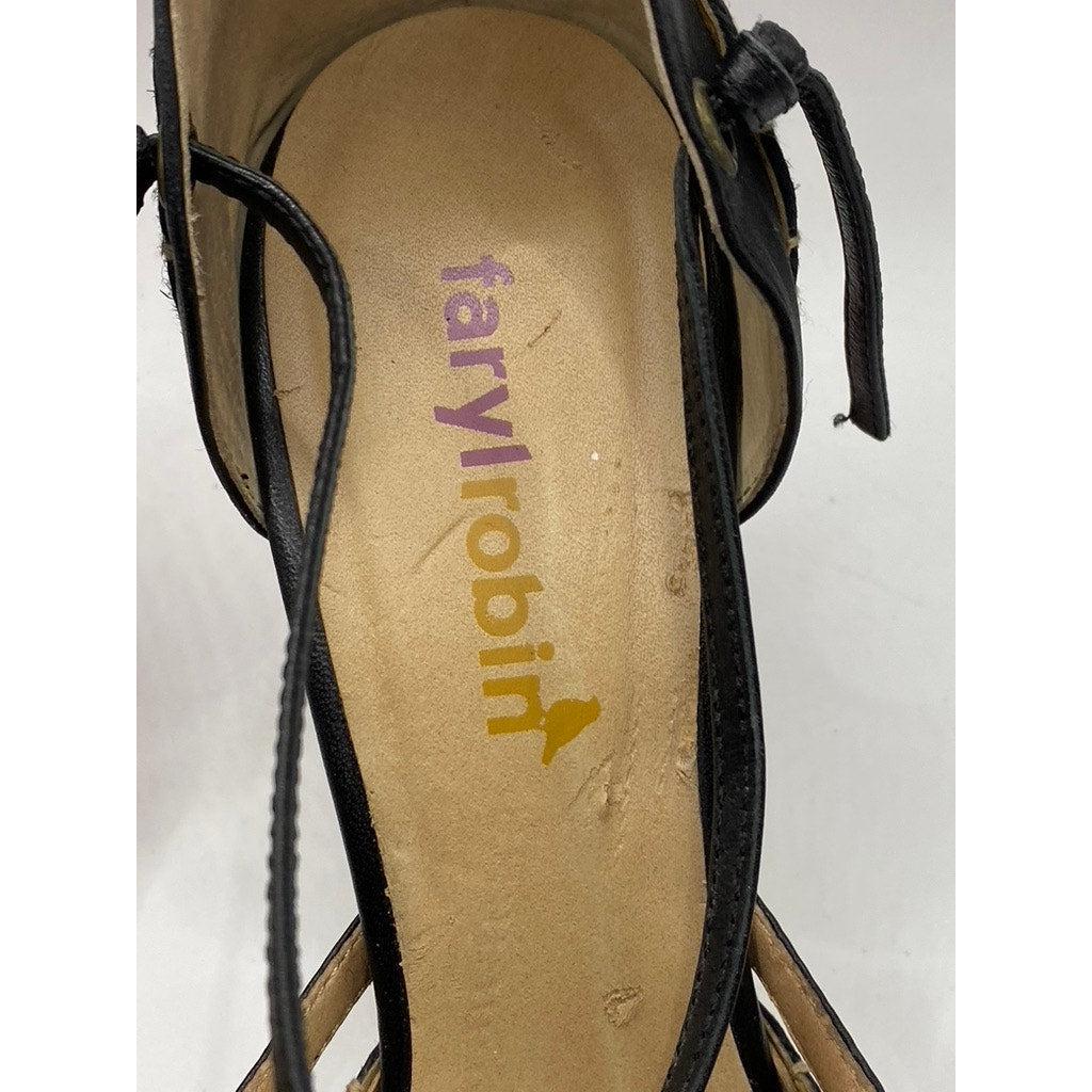 FARYL ROBIN Women’s Black Hay Woven Cutout Closed Toe Ankle-Strap Sandals SZ 6.5