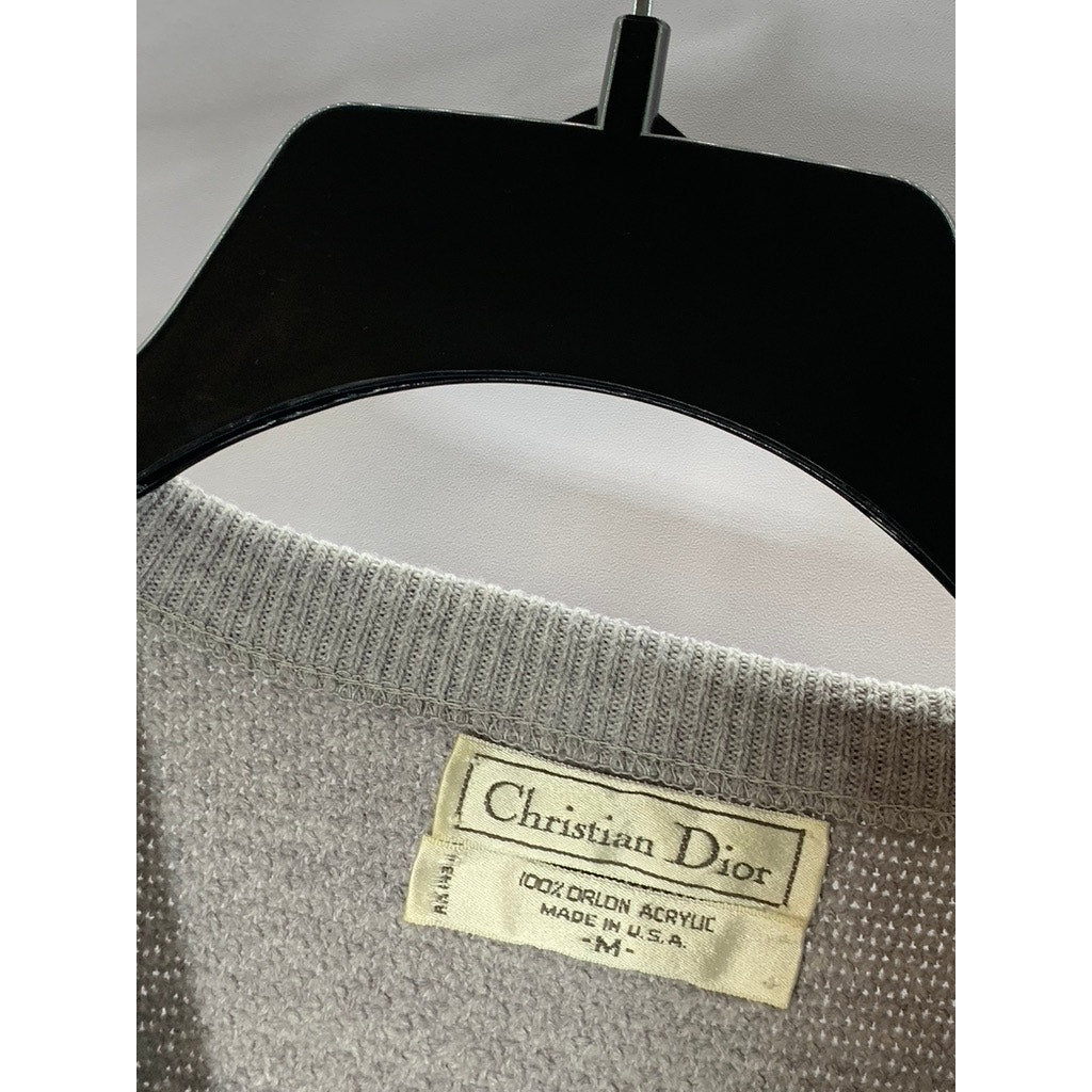 CHRISTIAN DIOR Men's Gray Knit V-Neck Orlon Acrylic Pullover Sweater SZ M