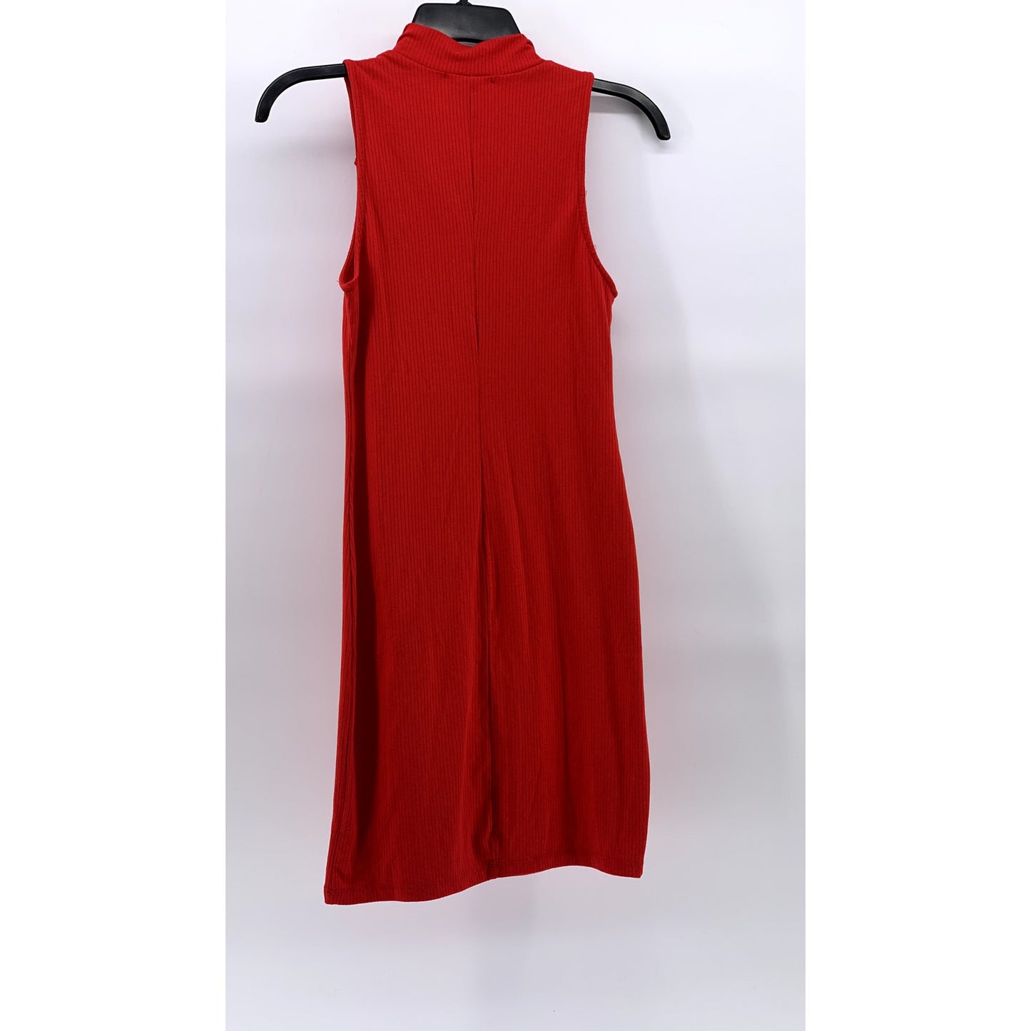AMBIANCE Women's Red Ribbed Mock-Collar Half-Zip Sleeveless Mini Dress SZ S