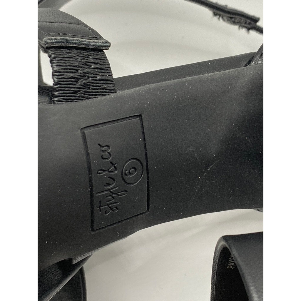 STYLE & CO. Women’s Black Faux-Leather Paysonn  Criss-Cross Open-Toe Heels SZ 6