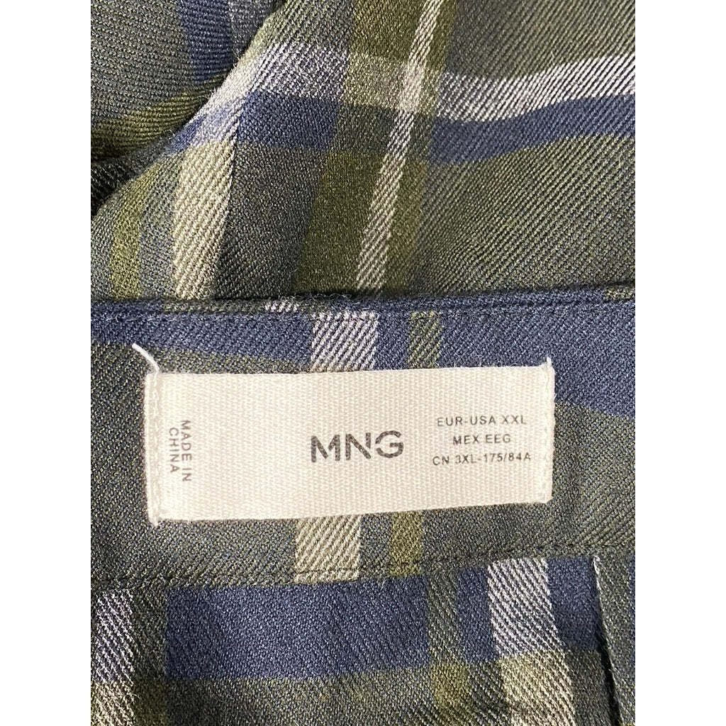MANGO MNG Women's Green/Navy Check Grunge Pleated Mini Skirt SZ 2XL