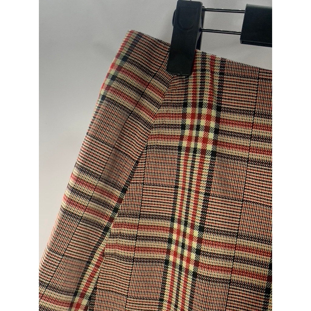 URBAN OUTFITTERS Women's Cream/Red Plaid Back-Zip Mini Skirt SZ M