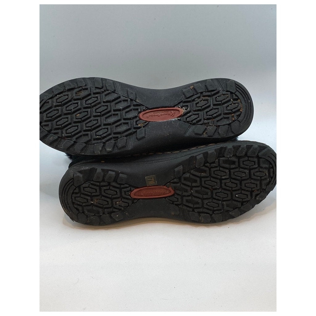 BARETRAPS Women's Black Leather Faux-Fur Round-Toe Ankle Winter Boots SZ 7