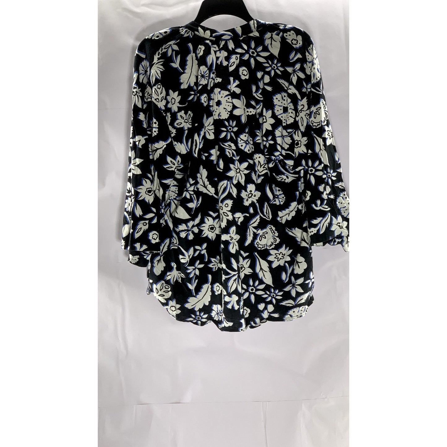 ZARA Women's Black/White Floral V-Neck Long Sleeve Tunic Top SZ S
