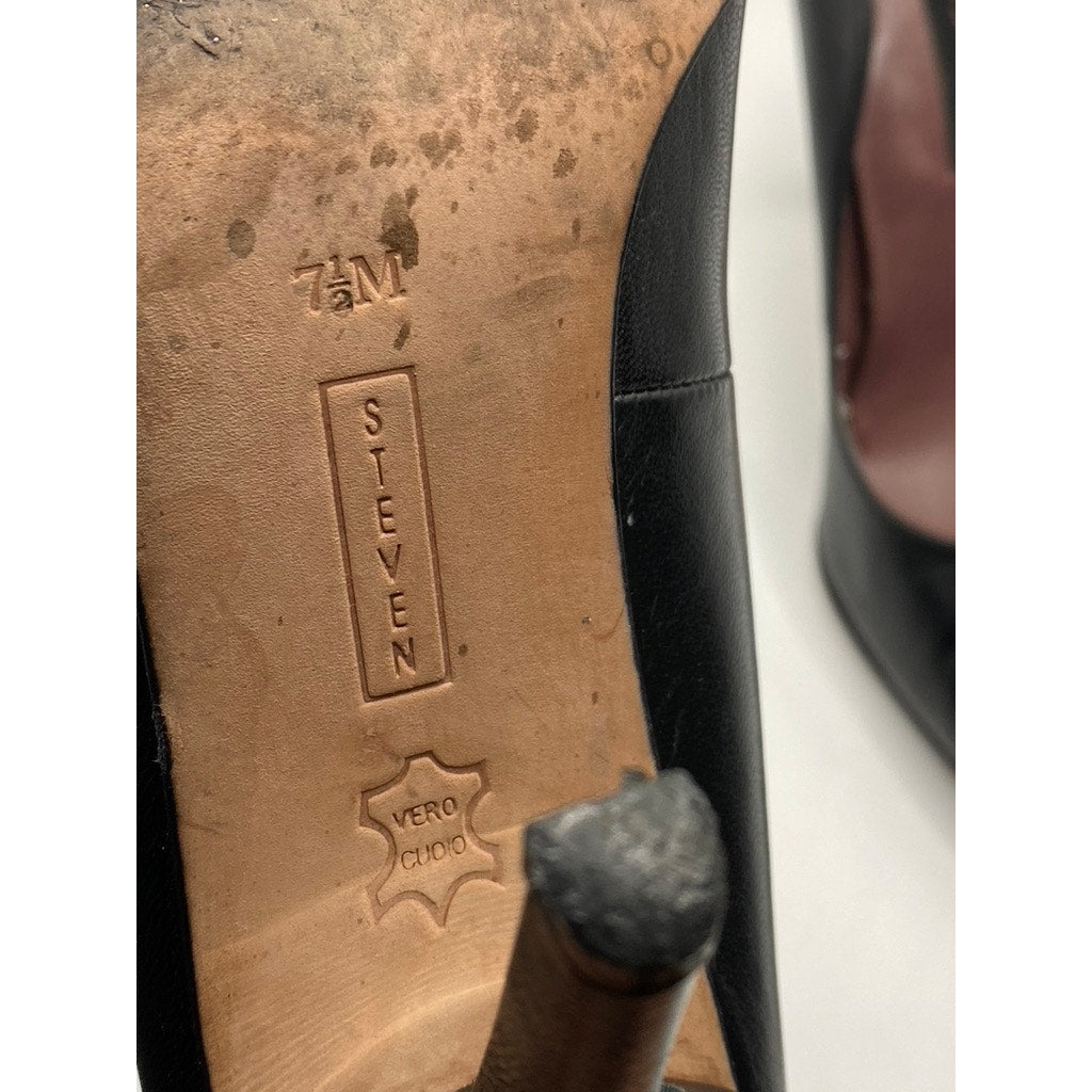 STEVEN BY STEVEN MADDEN Women's Black Leather Pointed-Toe Stiletto Pumps SZ 7.5