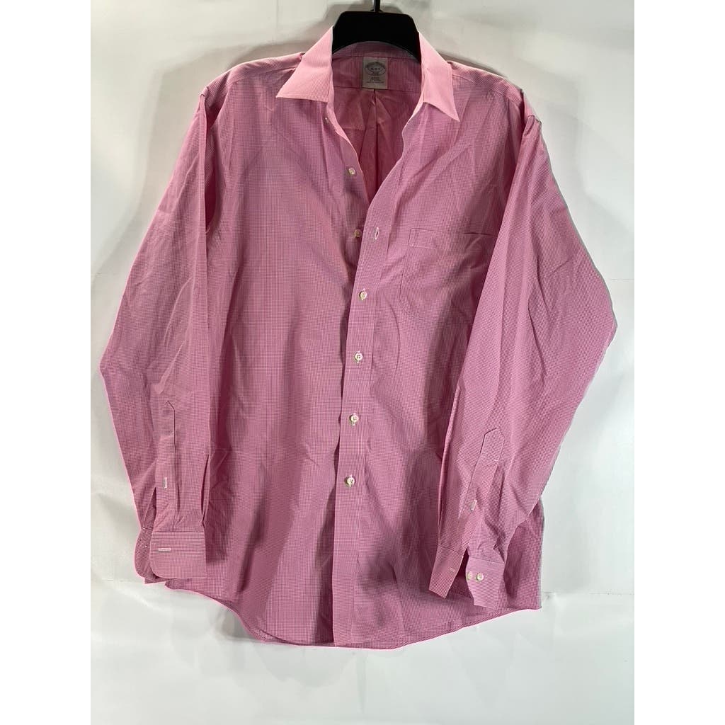 BROOKS BROTHERS 346 Men's Pink Gingham Slim-Fit Button-Up Long Sleeve Shirt SZ16