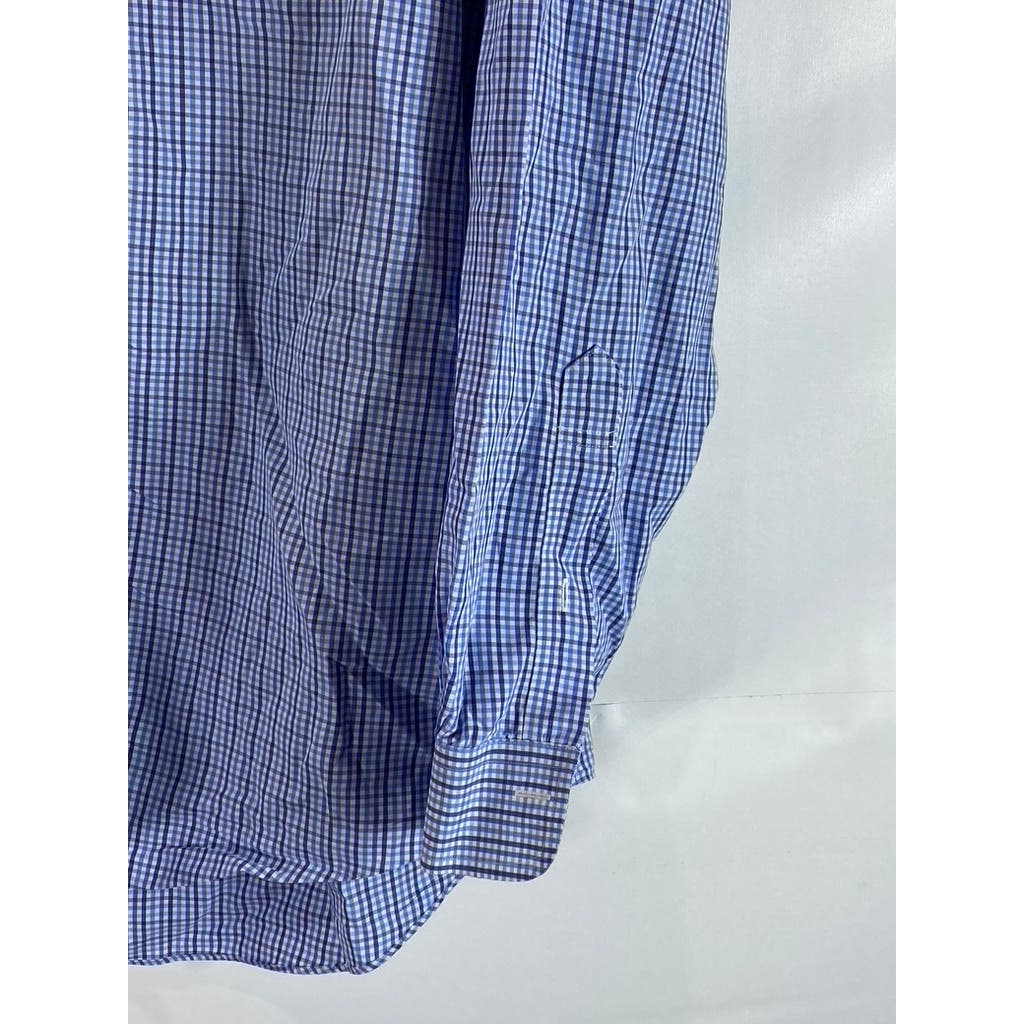 BROOKS BROTHERS Men's Blue Gingham Original Polo Regular-Fit Button-Up Shirt SZL