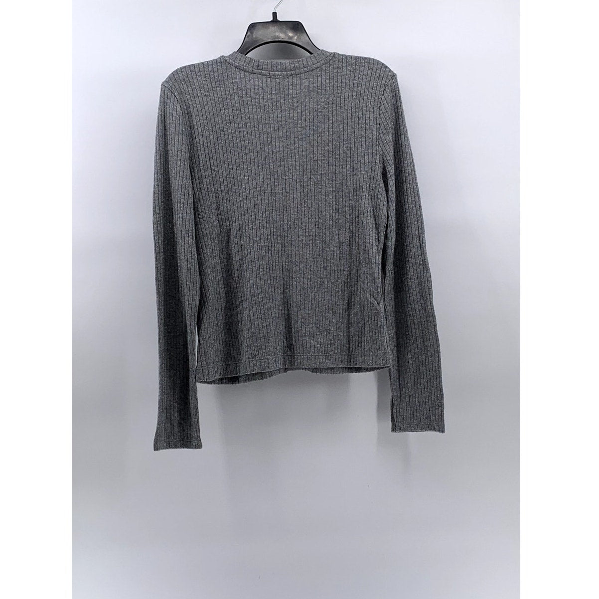 AERIE Women’s Heather Gray Ribbed Long Sleeve Button-Up Top SZ L