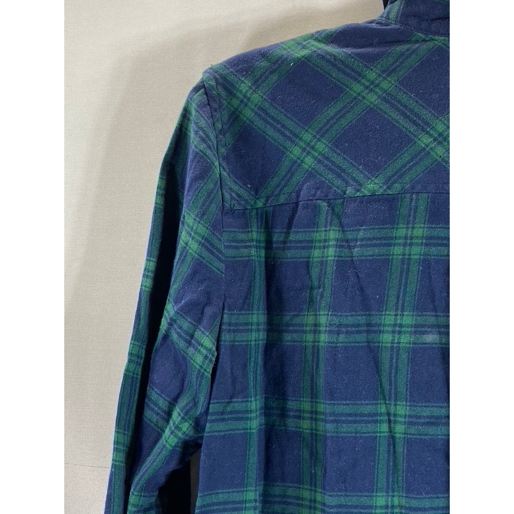 J. CREW Women's Green/Blue Plaid Boyfit Button-Up Long Sleeve Top SZ XS