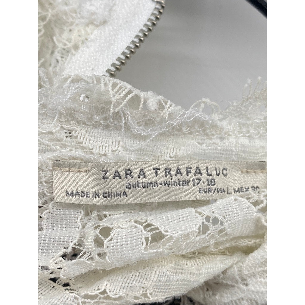 ZARA TRAFALUC Women's Black-White Lace Crewneck Sleeveless Back-Zip Tank Top SZL