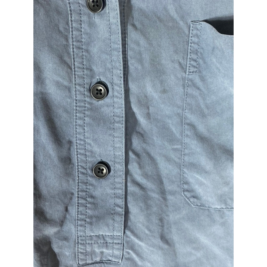 EVERLANE Women's Blue Washable Silk Long Sleeve Henley Patch Pocket Top SZ 2