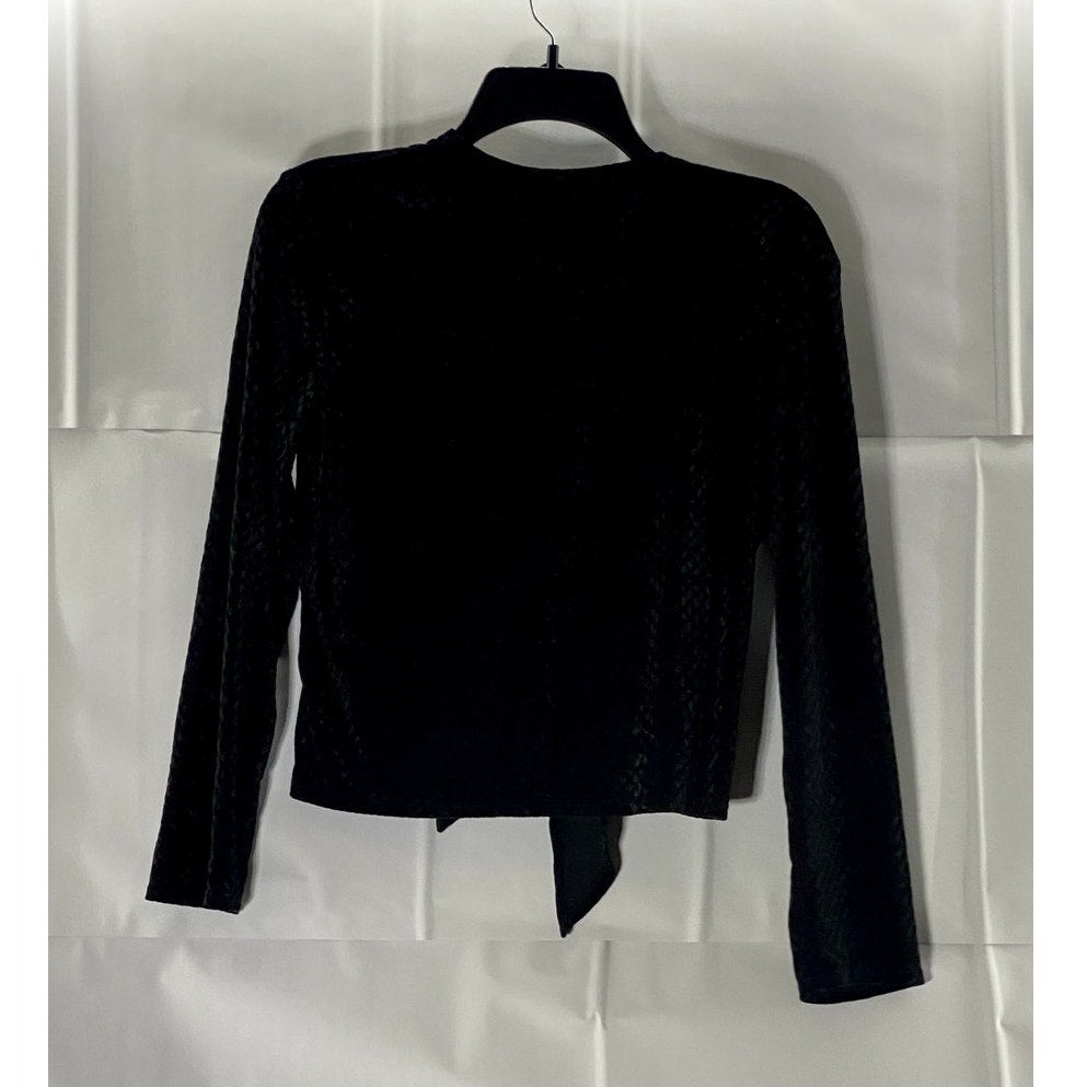 UNBRANDED Women's Black Velvet Long Sleeve V-Neck Tie-Front Top SZ M
