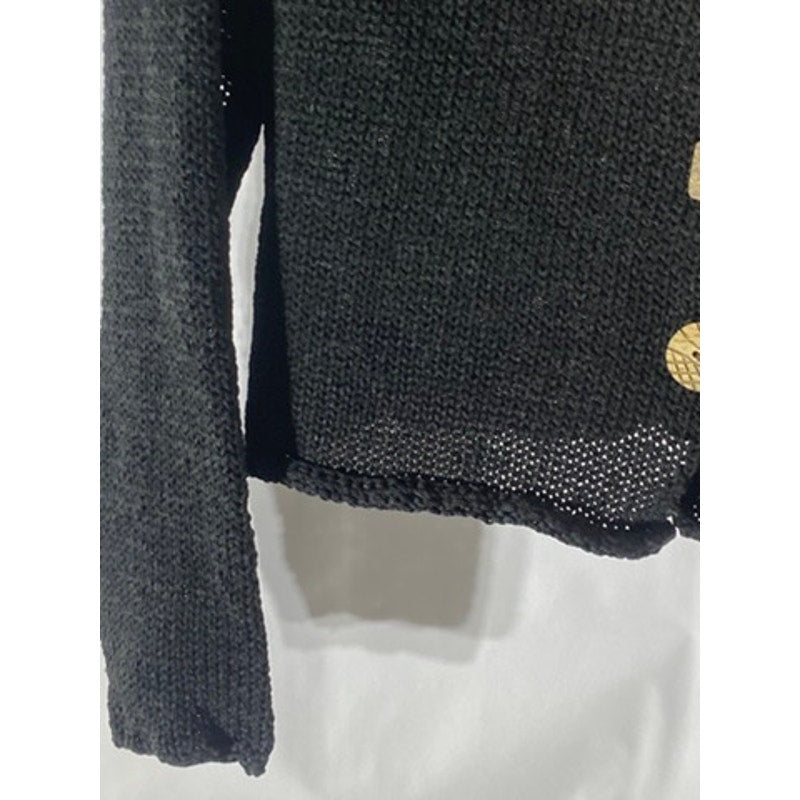 CURIO Women's Vintage Black Open Knit Wooden-Button Long Sleeve Cardigan SZ S