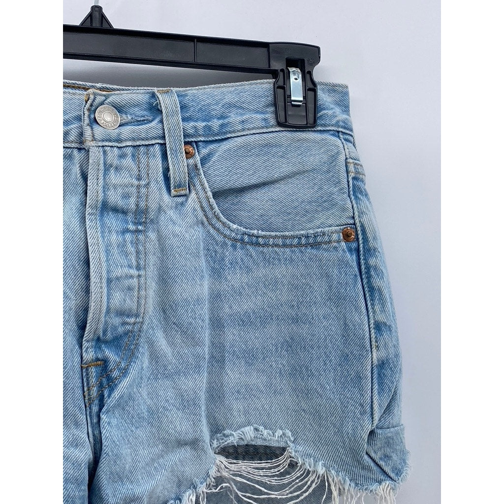 LEVI'S Women's Light Blue Denim 501 Distressed Five-Pocket High-Rise Short SZ 29