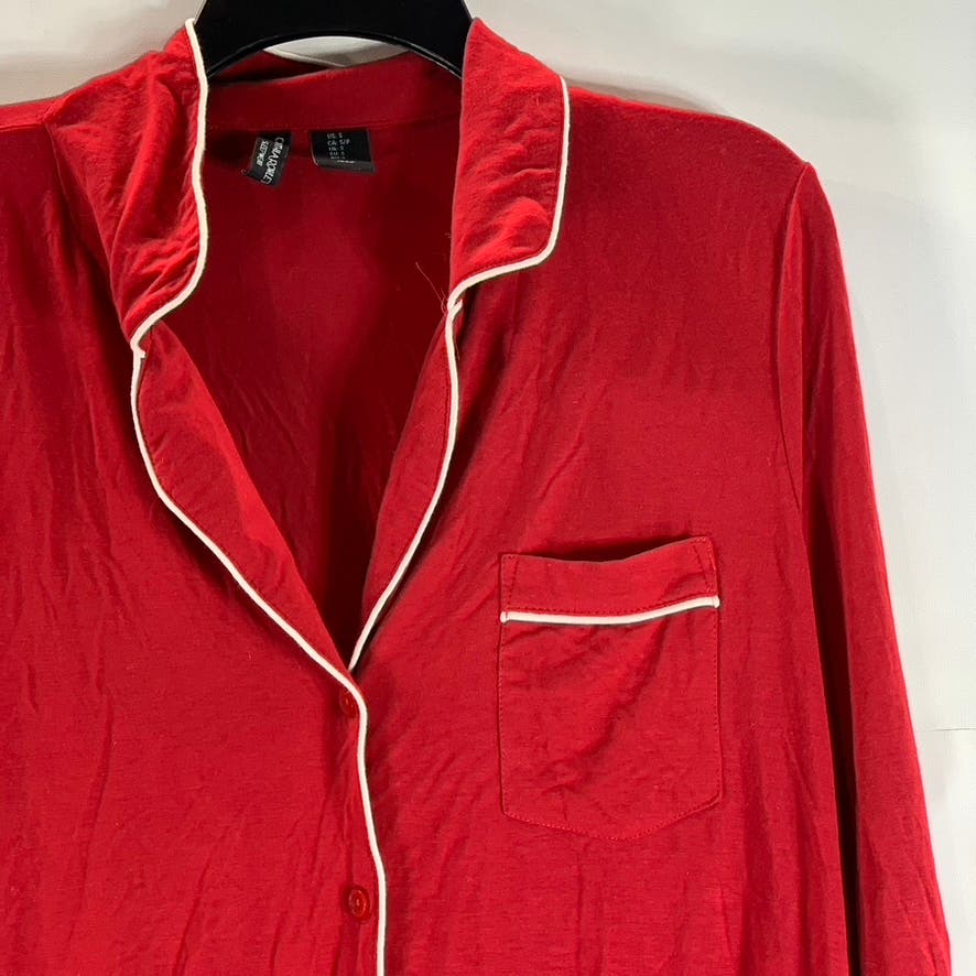CYNTHIA ROWLEY Women's Dark Red Essential Long Sleeve Button-Down Nightshirt SZS