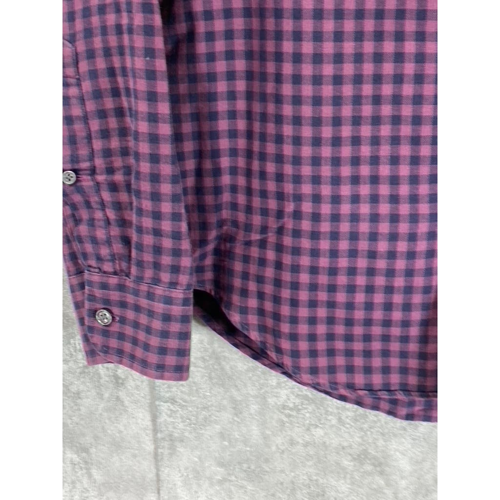 CLUB MONACO Men's Burgundy Gingham Slim-Fit Button-Up Long Sleeve Shirt SZ S