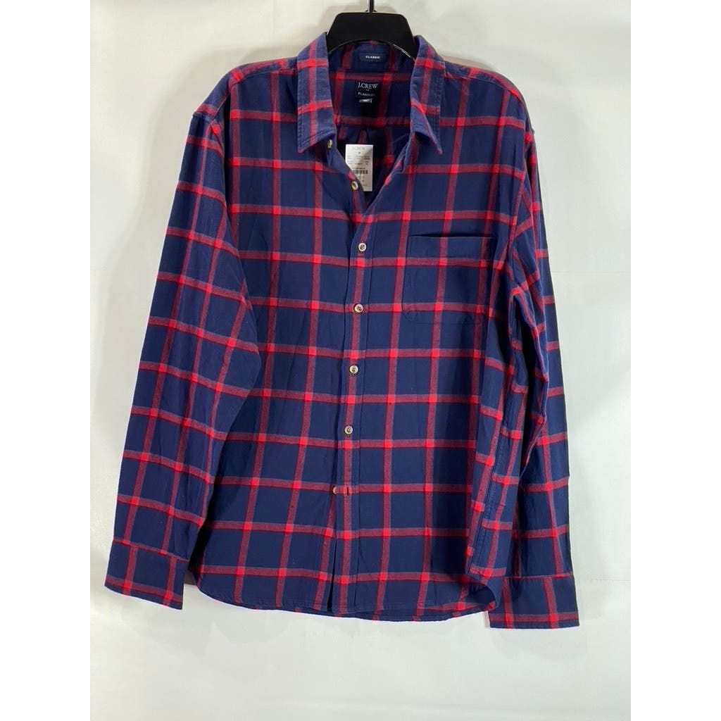 J. CREW Men's Navy Plaid Classic-Fit Button-Up Long Sleeve Flannel Shirt SZ XL