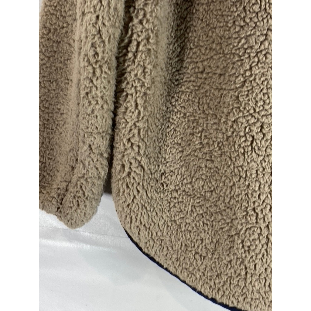 ABERCROMBIE & FITCH Women's Tan/Navy Faux Sherpa Quarter-Zip Sweater SZ S