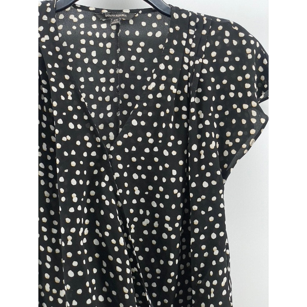 BANANA REPUBLIC Women's Petite Black-White Dot Print Surplice Top SZ XSP