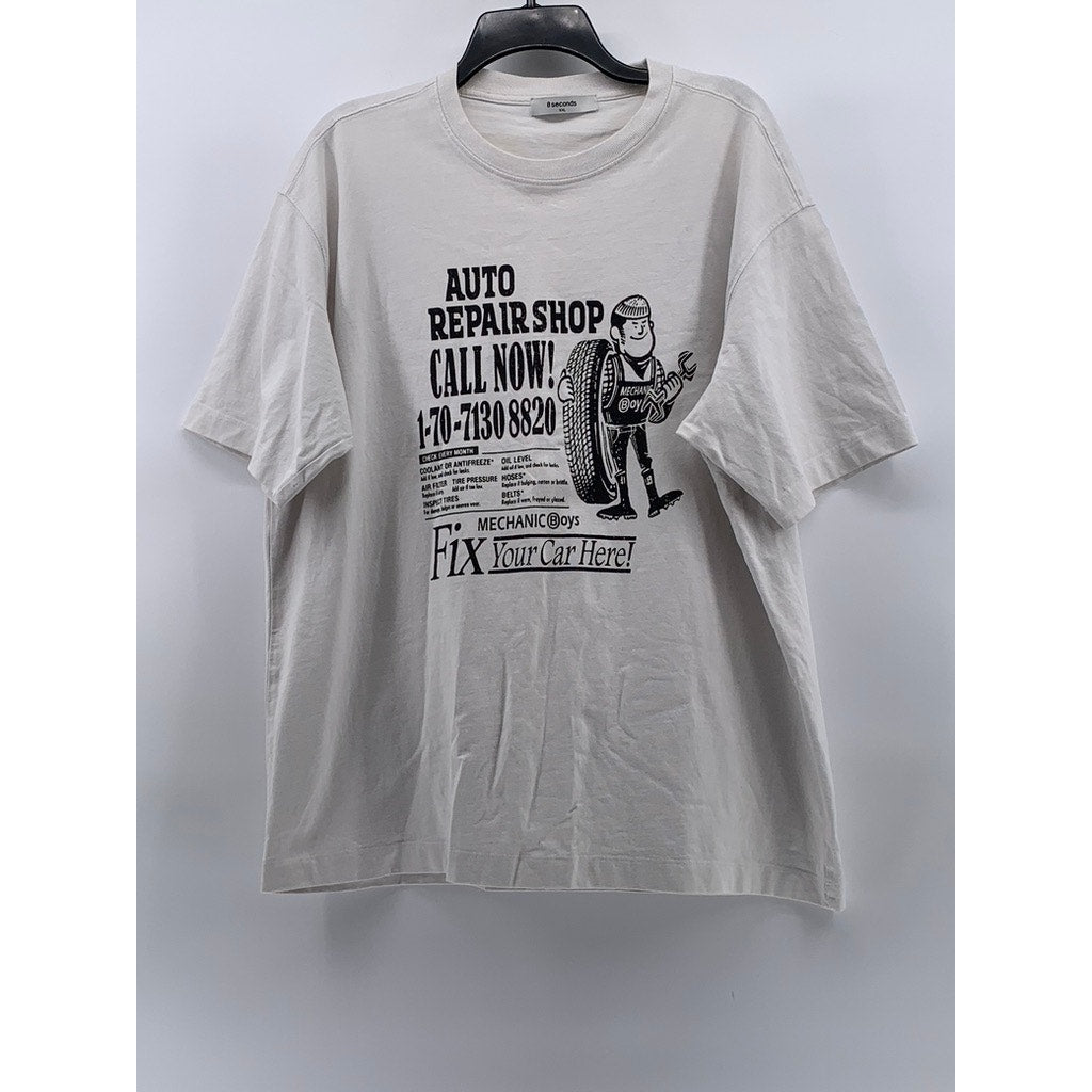 8SECONDS Men's White Crewneck Auto Repair Graphic Short Sleeve T-Shirt SZ 2XL