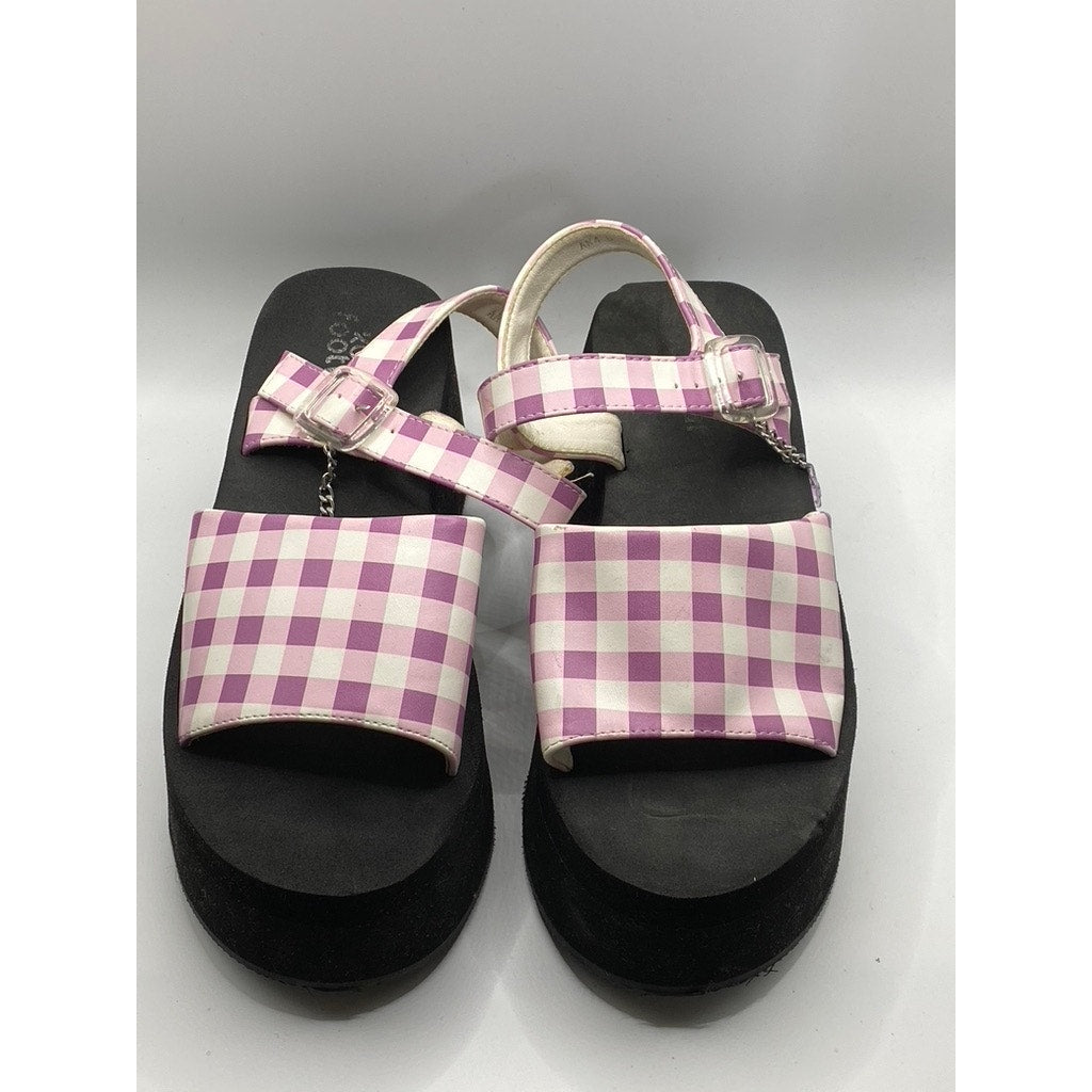 KOI FOOTWEAR Women's Pink-White Plaid Chunky Platform Ankle-Strap Sandals SZ 6