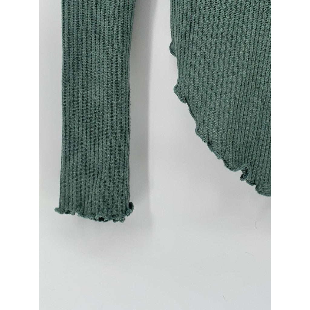 URBAN OUTFITTERS Women's Dusty Green Ribbed Lace-Trim Button-Down Top SZ M
