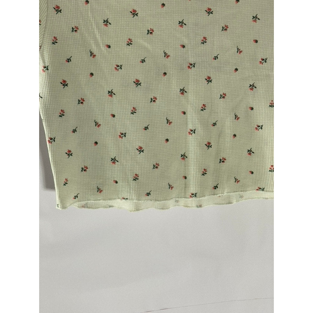 FOREVER 21 Women's White Micro Floral Print Crewneck Short Sleeve Crop Top SZ S