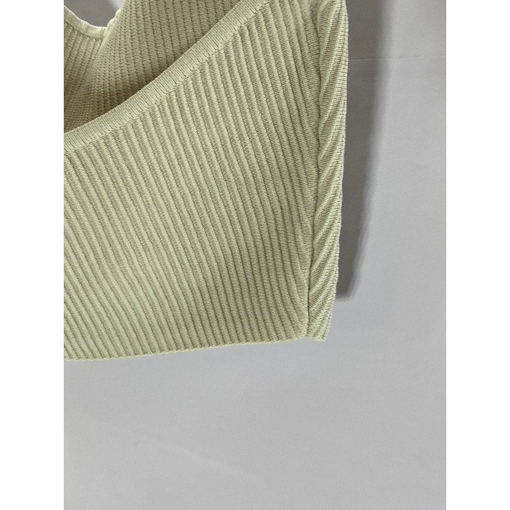 BABATON Women's Tan Ribbed Tie-Neck Halter Scoop-Neck Crop Top SZ S