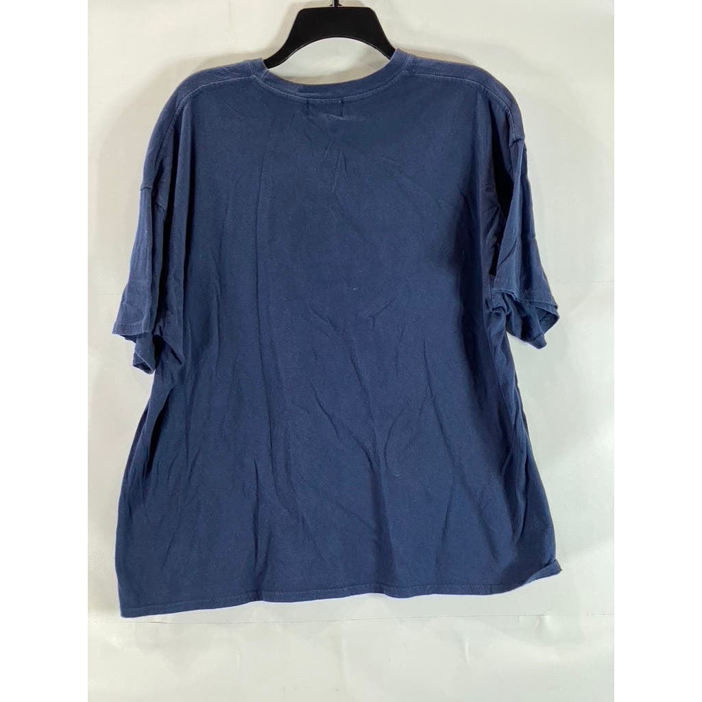 BOOHOO Men's Navy Crewneck Oversized Tonal Drip Face Graphic T-Shirt SZ L