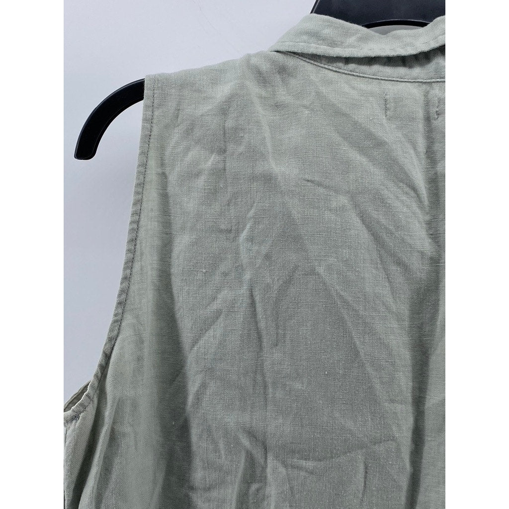 GARNET HILL Women's Green Linen Button-Up Sleeveless Knee Shirt Dress SZ 12