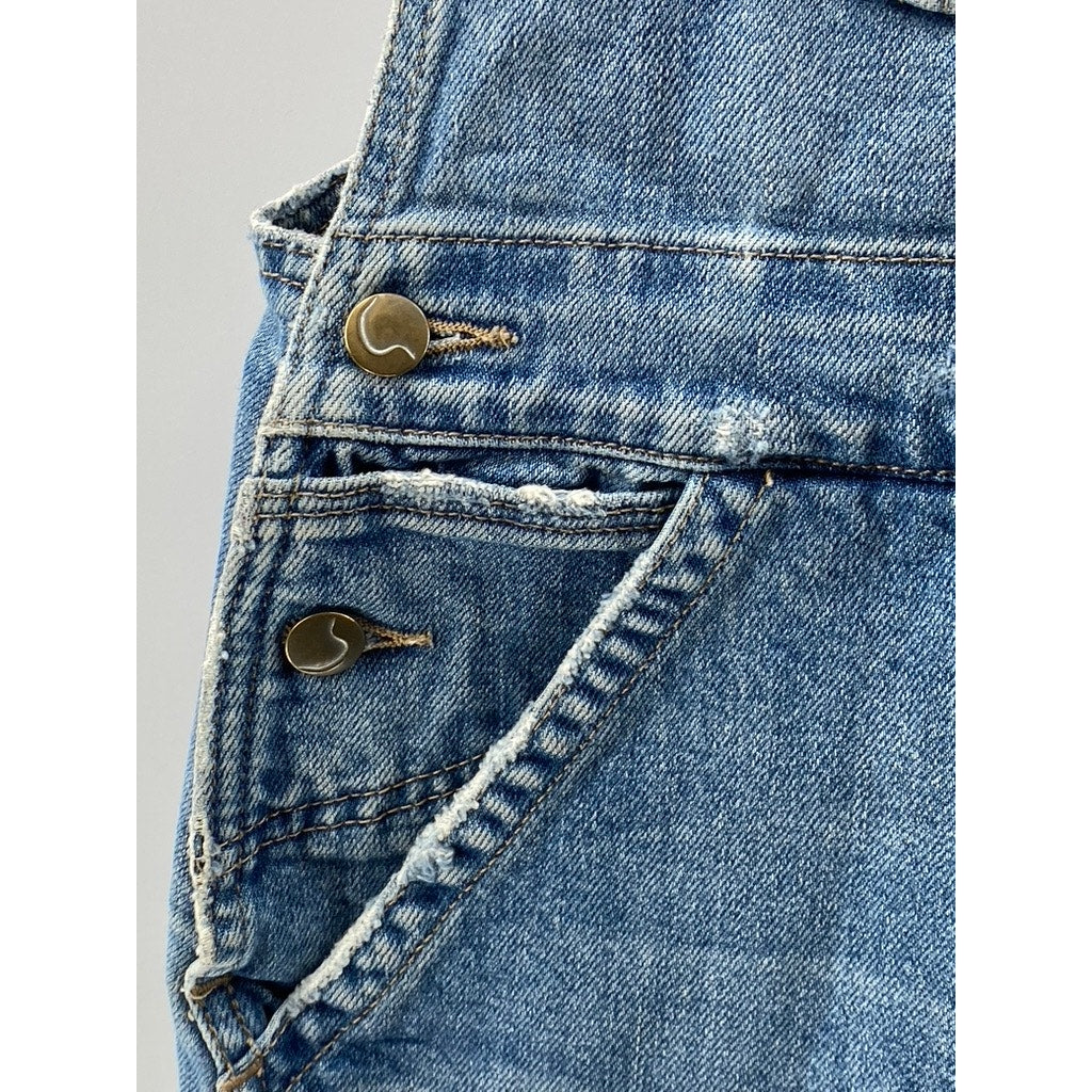 TAYLOR HILL BY JOE'S Women's Blue Denim Frayed Cuffed Hem Short Overall SZ XS