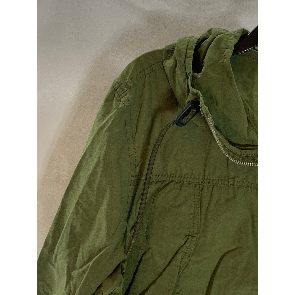 GAP Women's Black Moss Cinched Waist Zip-Up Hooded Anorak Jacket SZ L